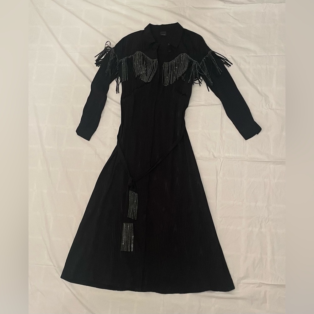 Pinko. Black dress with sparkling fringes. Showstopper!
